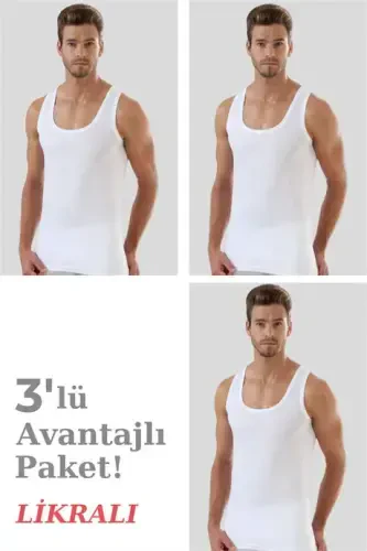 3-Pack White Cotton Elastane Men's Undershirt - 1