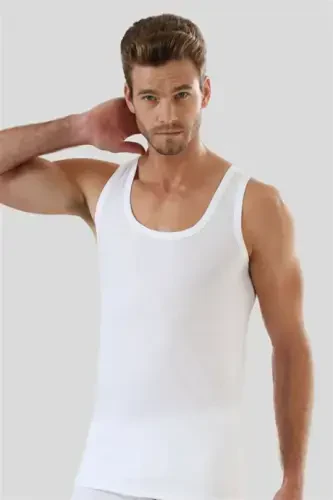 3-Pack White Cotton Elastane Men's Undershirt - 4