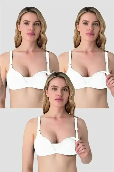 3-Pack White Women's Wireless Padded Nursing Bra Nipple Concealing Cotton Soft Touch - 1