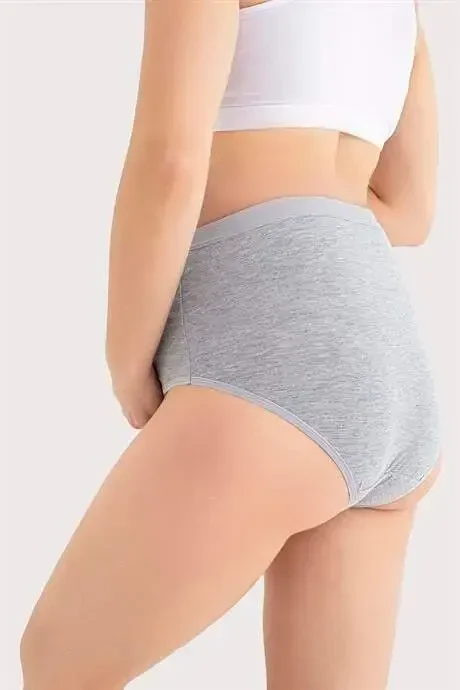 3-Pack Women Postpartum Pregnancy Panties High Waist Gray Soft Elastic Cotton Lycra - 5
