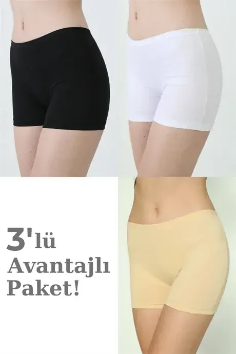 3-Pack Women's Assorted Color Boxer Shorts Cotton Lycra - BÜYÜKBEDENIZ