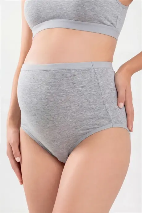 3-Pack Women's Gray Cotton Lycra High-Waisted Maternity Postpartum Panties Flexible and Comfortable Fabric - 4