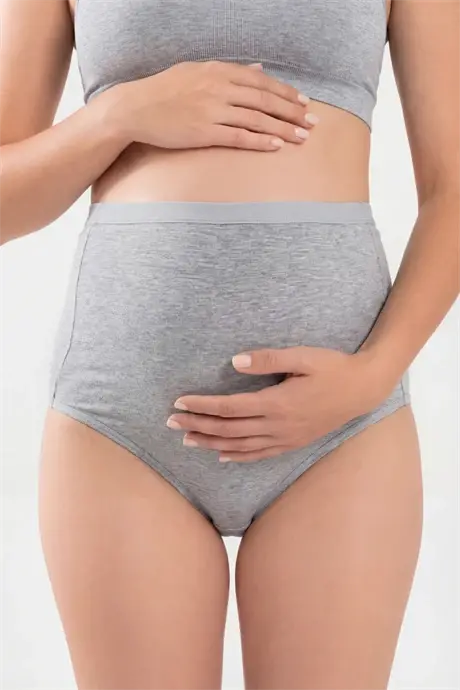 3-Pack Women's Gray Cotton Lycra High-Waisted Maternity Postpartum Panties Flexible and Comfortable Fabric - 5
