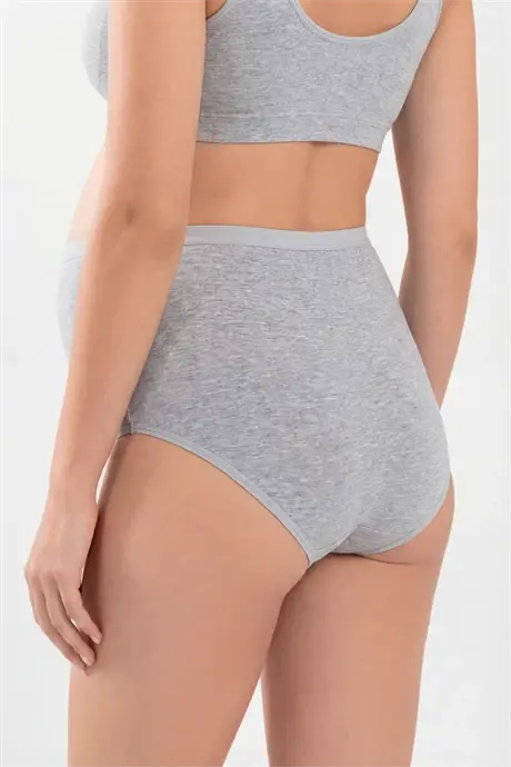 3-Pack Women's Gray Cotton Lycra High-Waisted Maternity Postpartum Panties Flexible and Comfortable Fabric - 6