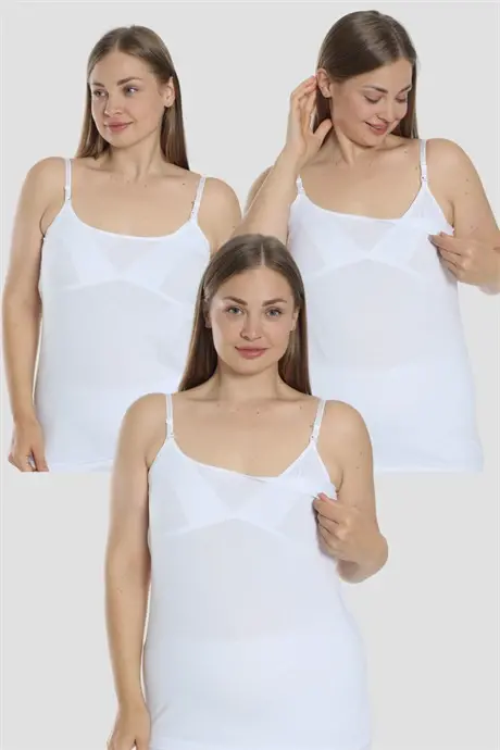 3 Pack Women's White Cotton Spandex Nursing Tanks - 1