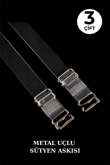 3 Pairs Metal Ended Clear Bra Straps Adjustable Non Slip - BÜYÜKBEDENIZ