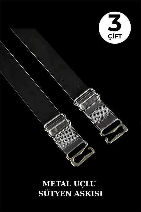 3 Pairs Metal Ended Clear Bra Straps Adjustable Non Slip - 1