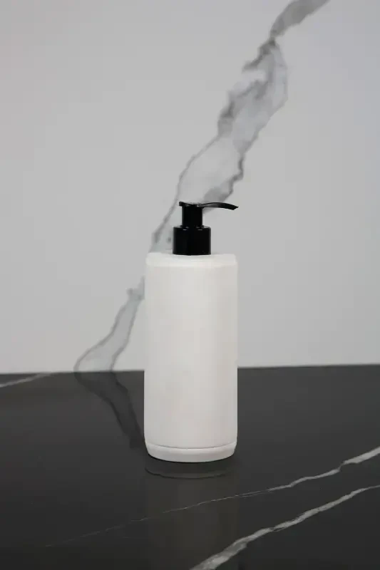 3 Parça Mermer Desenli Beton Banyo Seti Sıvı Sabunluk Diş Fırçalık Sunum Tepsisi-Beyaz - 3