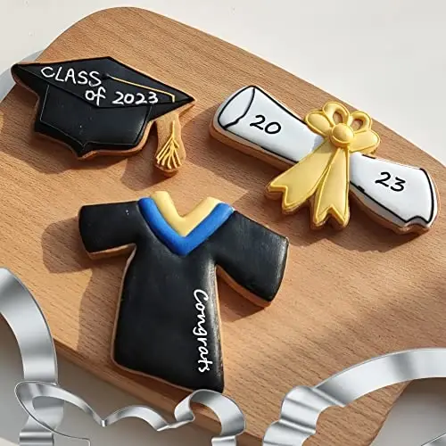 3 Pieces Graduation Cookie Cutters 2024, Stainless Steel Molds Cap, Diploma,Graduation Gown Shapes for High School College Graduation Party - MODAZONE