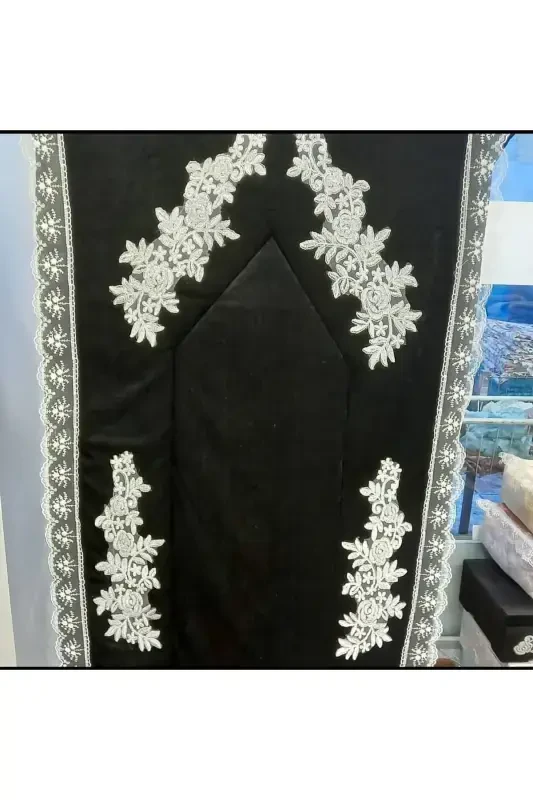 3 Parça Siayah Hediyelik Çeyizlik Seccade Bohça Seti-siyah - 2