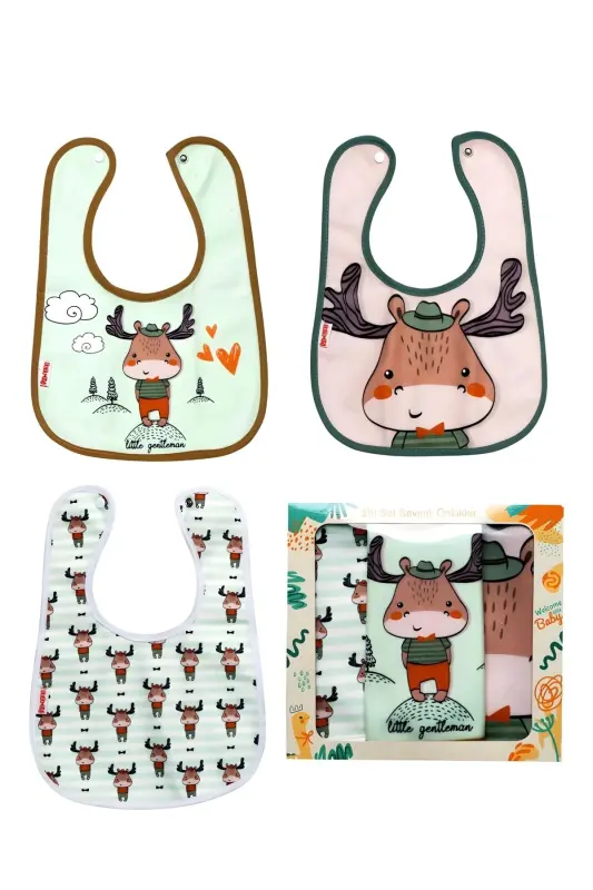 3 Pcs Deer Theme Microfiber 100% Cotton Liquid Proof Bibs Waterproof Baby Scarf Bib - 1