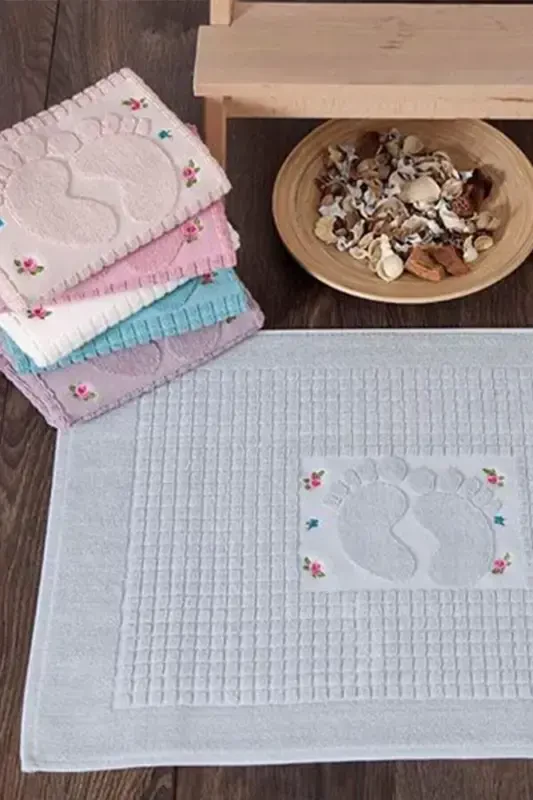 3 Pcs Foot Towel Lilac-Sky Blue-Ecru Color Embroidered Foot Towel %100 Cotton Size: 50x70-Lilac - 2