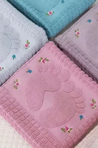 3 Pcs Foot Towel Lilac-Sky Blue-Ecru Color Embroidered Foot Towel %100 Cotton Size: 50x70-Lilac - 3