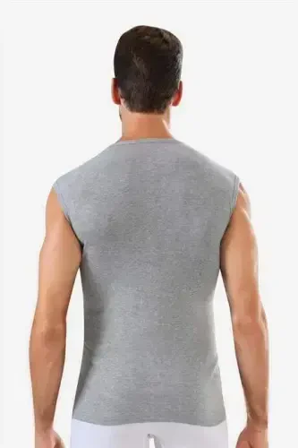 3 Pcs Gray Sleeveless Men's Tank Top V Neck Muscle Shirt 100% Cotton - 3