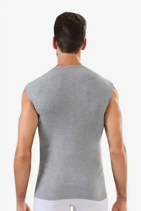 3 Pcs Gray Sleeveless Men's Tank Top V Neck Muscle Shirt 100% Cotton - 3