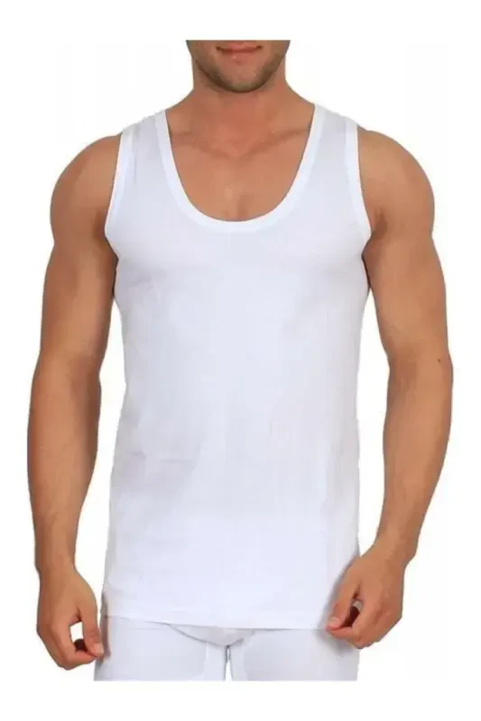 3 Pcs Men's 100% Cotton White Tank Top // 3 Pcs-WHITE - 1