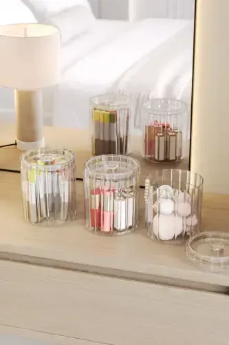 3 Pcs Multi Purpose Makeup Cosmetic Cotton Bath Organizer Set-Dream Transparent - 1