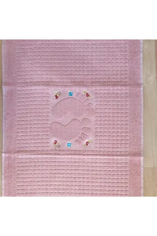 3 Pcs Powder Color Embroidered Foot Towel 100% Cotton Size: 50x70 - POWDER - 2