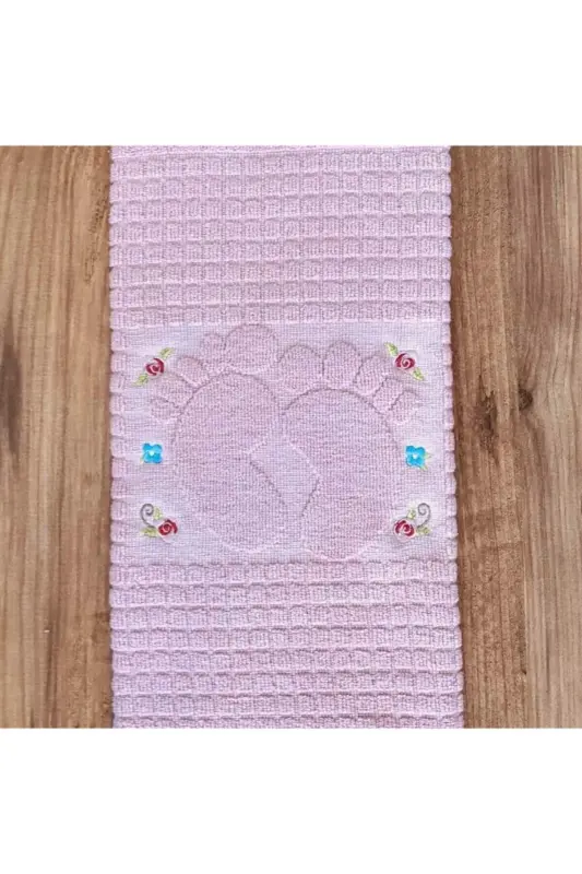 3 Pcs Powder Color Embroidered Foot Towel 100% Cotton Size: 50x70 - POWDER - 3