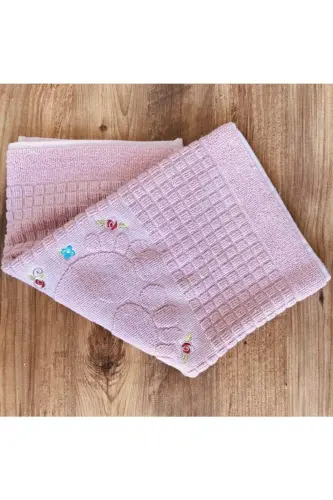 3 Pcs Powder Color Embroidered Foot Towel 100% Cotton Size: 50x70 - POWDER - 4