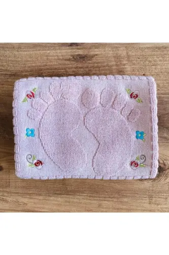 3 Pcs Powder Color Embroidered Foot Towel 100% Cotton Size: 50x70 - POWDER - 5