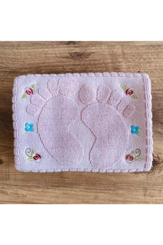 3 Pcs Powder Color Embroidered Foot Towel 100% Cotton Size: 50x70 - POWDER - 5