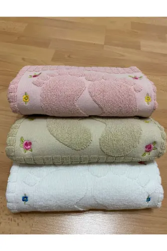 3 Pcs Powder*cream*brown Color Embroidered Foot Towel 100% Cotton Size: 50x70 - BROWN 