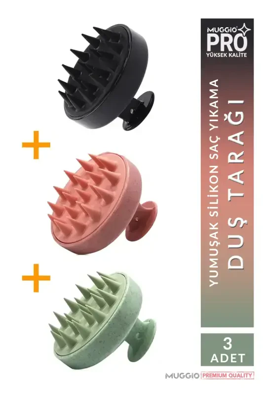 3 Pcs Soft Silicone Scalp Massage Shampoo Shower Brush - 5