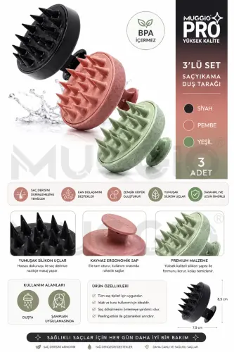 3 Pcs Soft Silicone Scalp Massage Shampoo Shower Brush - MUGGIO (1)
