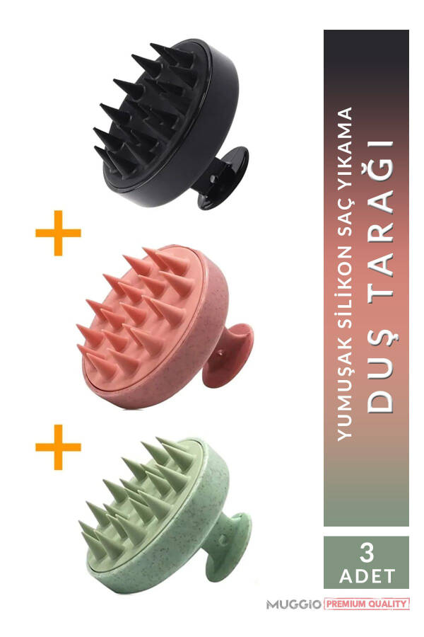 3 Pcs Soft Silicone Scalp Massage Shampoo Shower Brush - 1