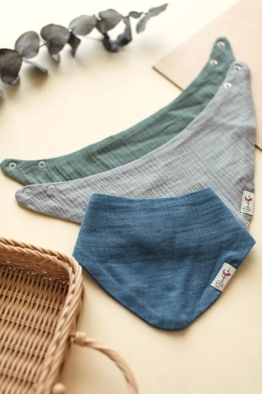 3-Piece 100% Organic Cotton Baby Muslin Bib - Girl Boy Baby Drool and Food Bib, Scarf, Collar - BEDECA