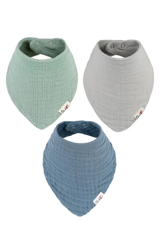3-Piece 100% Organic Cotton Baby Muslin Bib - Girl Boy Baby Drool and Food Bib, Scarf, Collar - 2