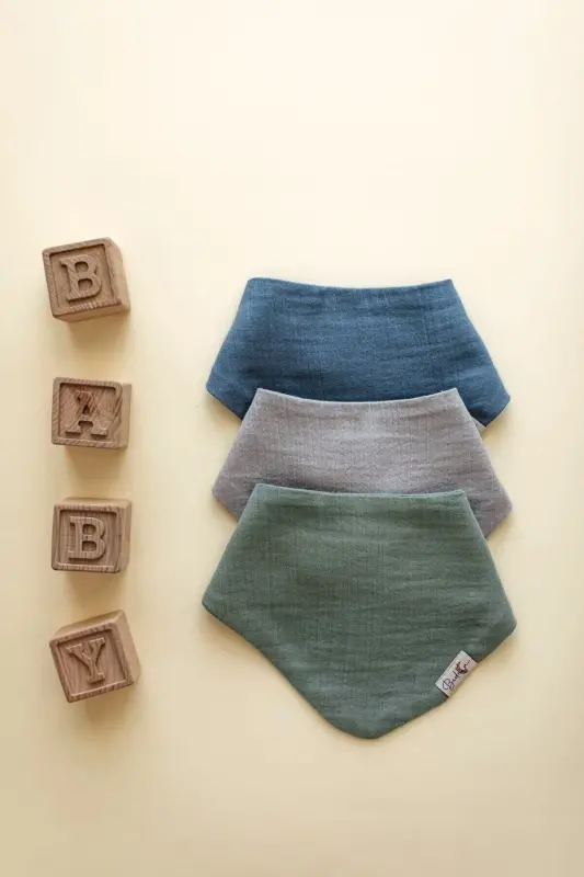 3-Piece 100% Organic Cotton Baby Muslin Bib - Girl Boy Baby Drool and Food Bib, Scarf, Collar - 3