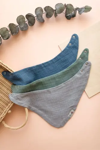 3-Piece 100% Organic Cotton Baby Muslin Bib - Girl Boy Baby Drool and Food Bib, Scarf, Collar - 5