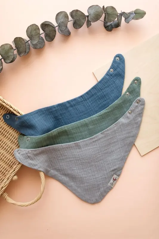 3-Piece 100% Organic Cotton Baby Muslin Bib - Girl Boy Baby Drool and Food Bib, Scarf, Collar - 5