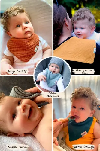 3-Piece 100% Organic Cotton Baby Muslin Bib - Girl Boy Baby Drool and Food Bib, Scarf, Collar - 8