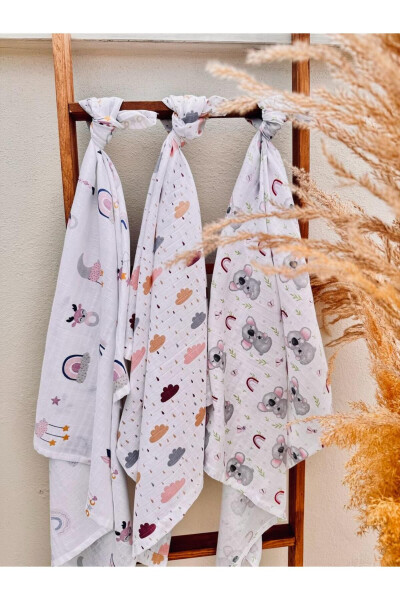 3-Piece 100% Organic Cotton Muslin Blanket, Multi-Purpose, 80x80 cm, Newborn Baby 