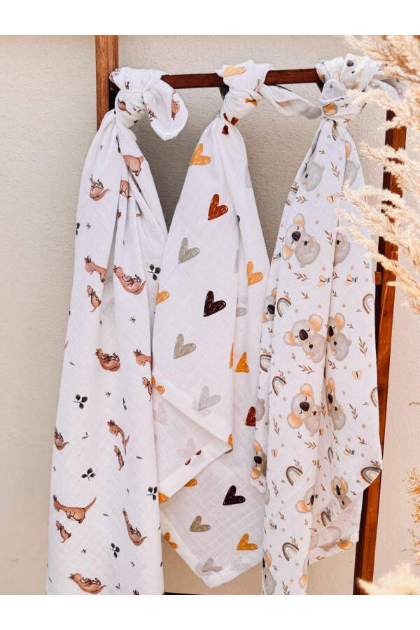 3-Piece 100% Organic Cotton Muslin Swaddle Blanket, Multi-Purpose, 80x80 cm, Newborn Baby - 1