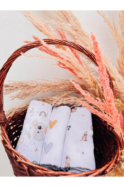 3-Piece 100% Organic Cotton Muslin Swaddle Blanket, Multi-Purpose, 80x80 cm, Newborn Baby - 2