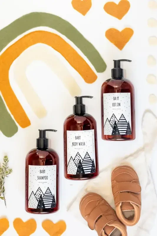 3-Piece Amber Plastic Bottle 500 ml Baby Set Baby Shampoo Baby Lotion Baby Shower Gel Labeled-Baby Black - LALEZEN HOME