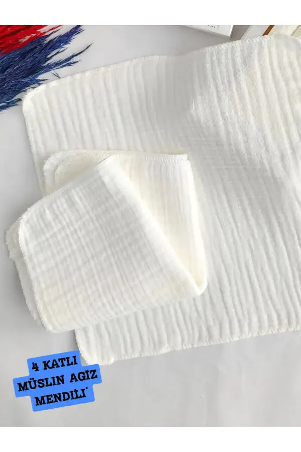 3-Piece Baby Bibs 4-Layer Muslin 100% Cotton Fabric Burp Cloth Cleaning Cloth - 1