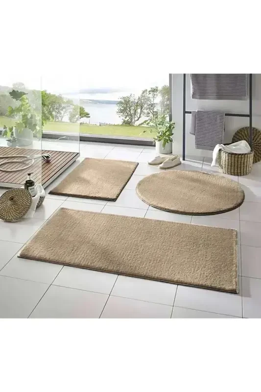 3-Piece Bathroom Rug Carpet Plush Set --- 50x90--50x60---50x50(ROUND)-mink1 - 1