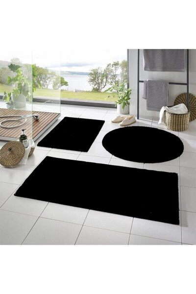 3-Piece Bathroom Rug Set Plush Carpet Toilet Set Black 60x100 60x40 60x60(ROUND) - 1