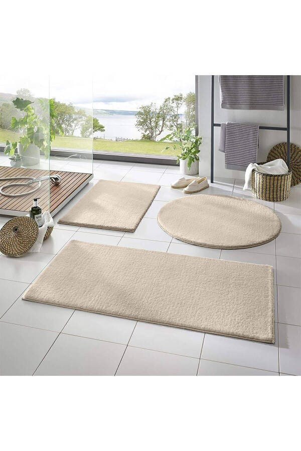 3 Piece Bathroom Rug Set Plush Rug Toilet Set Beige 50x90-50x60--50x50(ROUND) - 1