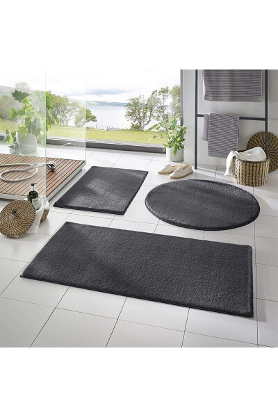 3 Piece Bathroom Rug Set Plush Rug Toilet Set Dark Gray 50x90-50x60--50x50(round) - 4