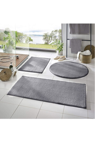 3 Piece Bathroom Rug Set Plush Rug Toilet Set Light Gray 60x100 60x40 60x60(ROUND) - 3