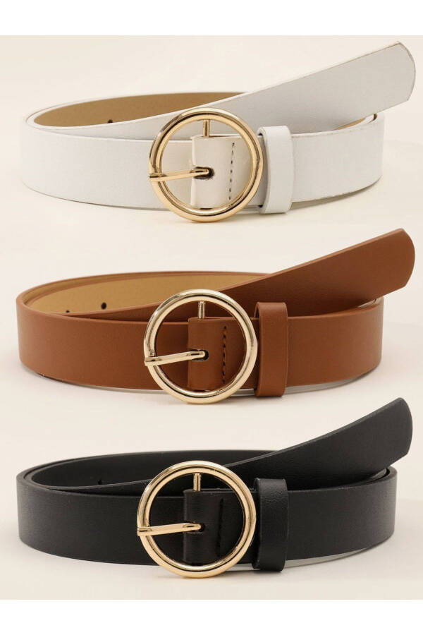 3-Piece Belt Set with Gold Buckle, Standard Size, Black, Brown, White - 6