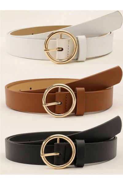 3-Piece Belt Set with Gold Buckle, Standard Size, Black, Brown, White - 3