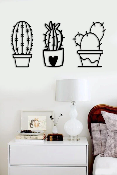 3 Piece Cactus Set Wall Decor Ornament, Wooden Decorative Picture - GENEL MARKALAR