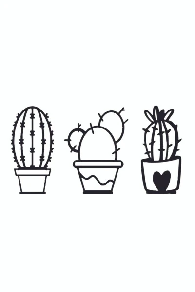 3 Piece Cactus Set Wall Decor Ornament, Wooden Decorative Picture - GENEL MARKALAR (1)